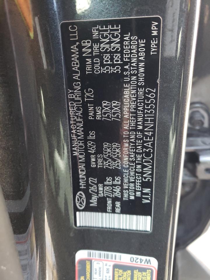 2022 HYUNDAI TUCSON SEL VIN:5NMJC3AE4NH135562