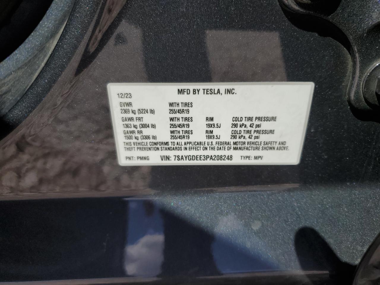 2023 TESLA MODEL Y  VIN:7SAYGDEE3PA208248
