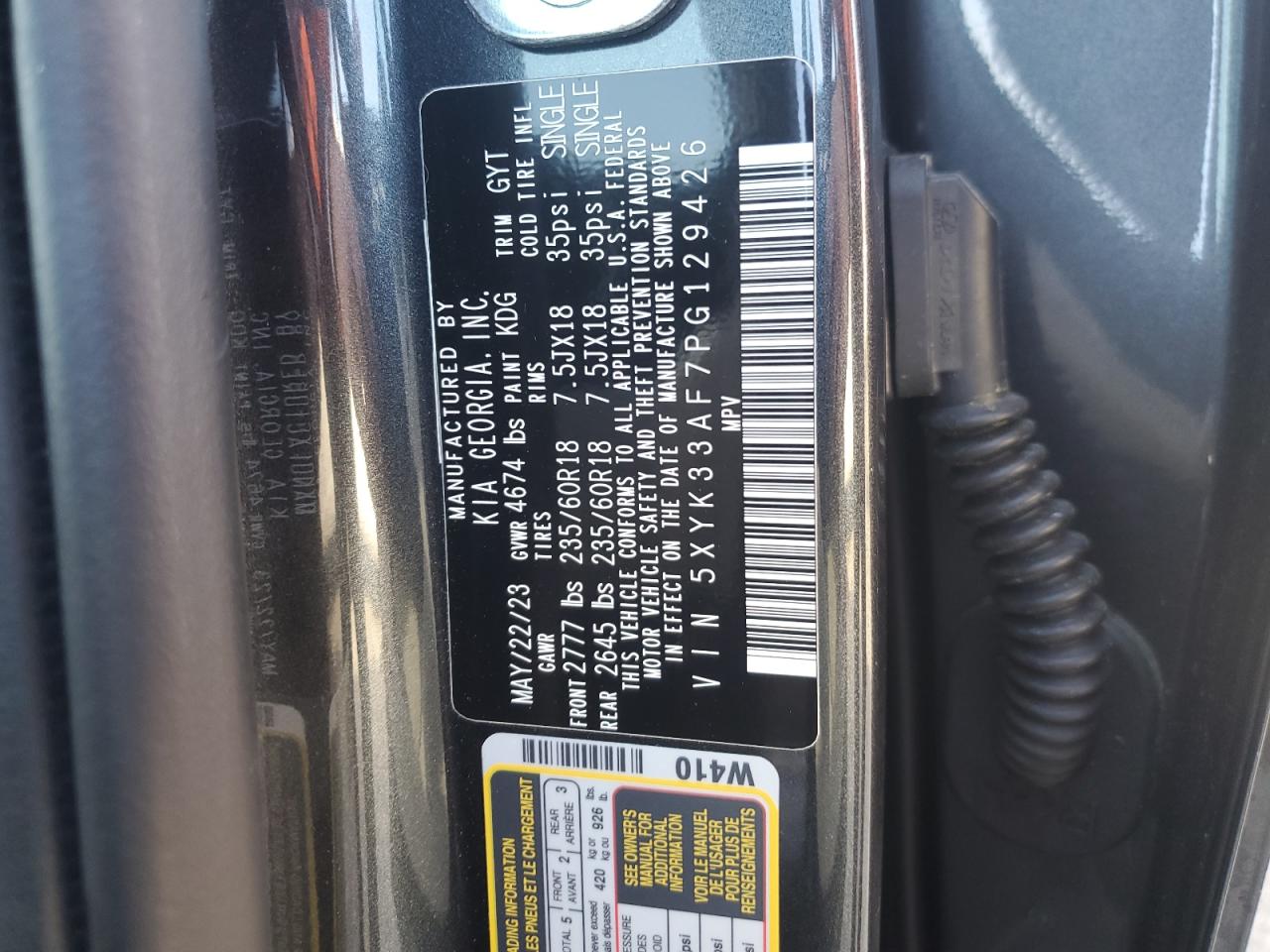 2023 KIA SPORTAGE EX VIN:5XYK33AF7PG129426