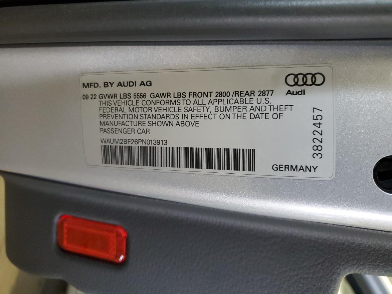 2023 AUDI A6 PRESTIGE VIN:WAUM2BF26PN013913