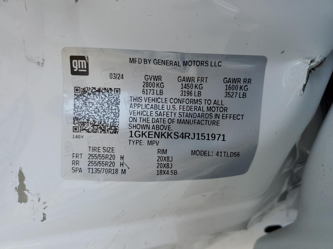 2024 GMC ACADIA UPLEVEL VIN:1GKENKKS4RJ151971