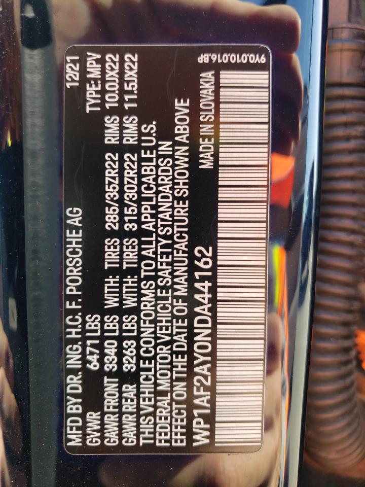 2022 PORSCHE CAYENNE TURBO VIN:WP1AF2AY0NDA44162