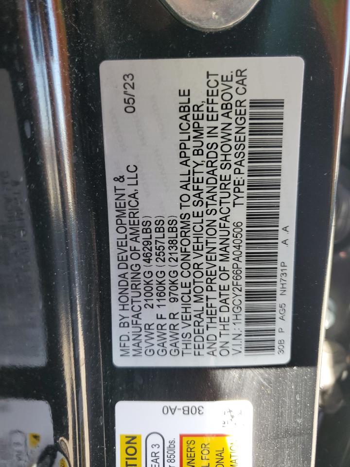 2023 HONDA ACCORD HYBRID EXL VIN:1HGCY2F66PA040506