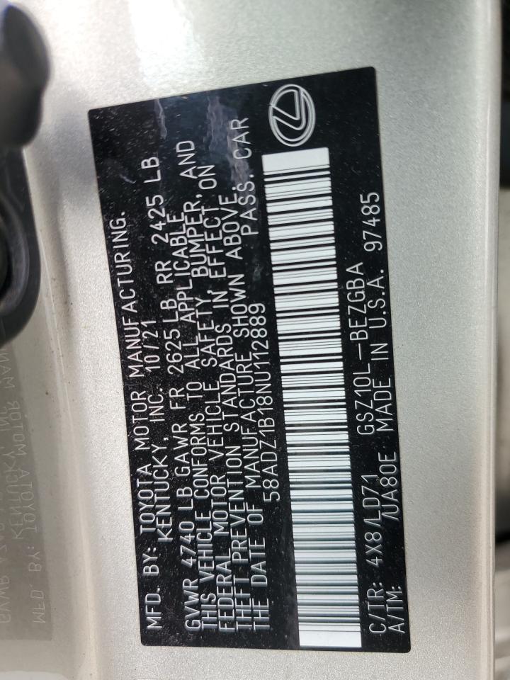 2022 LEXUS ES 350 BASE VIN:58ADZ1B18NU112889