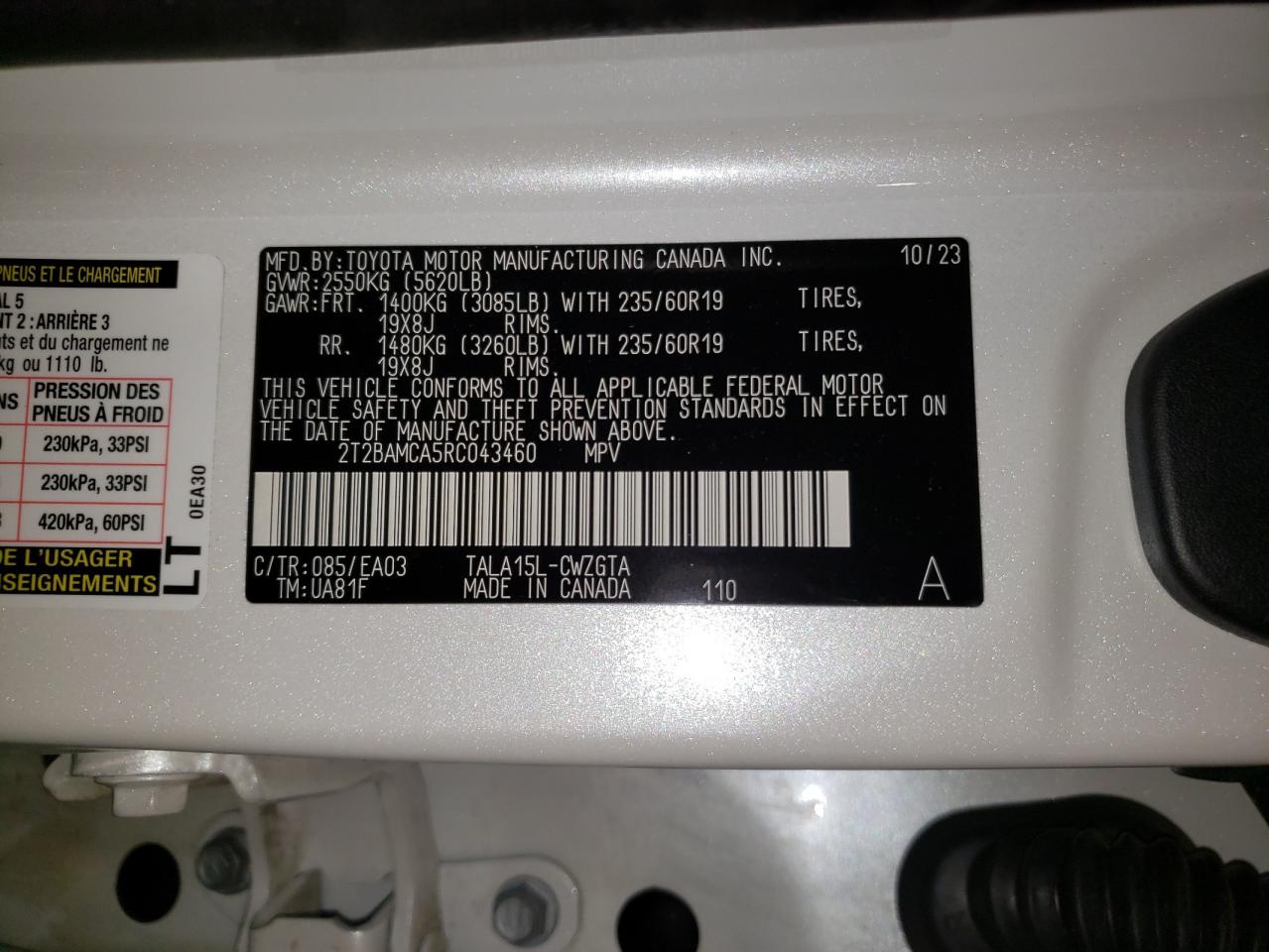 2024 LEXUS RX 350 BASE VIN:2T2BAMCA5RC043460