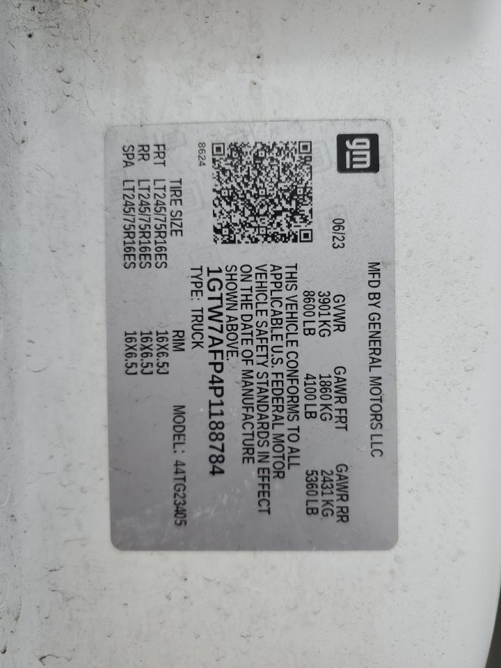 2023 GMC SAVANA G2500 VIN:1GTW7AFP4P1188784