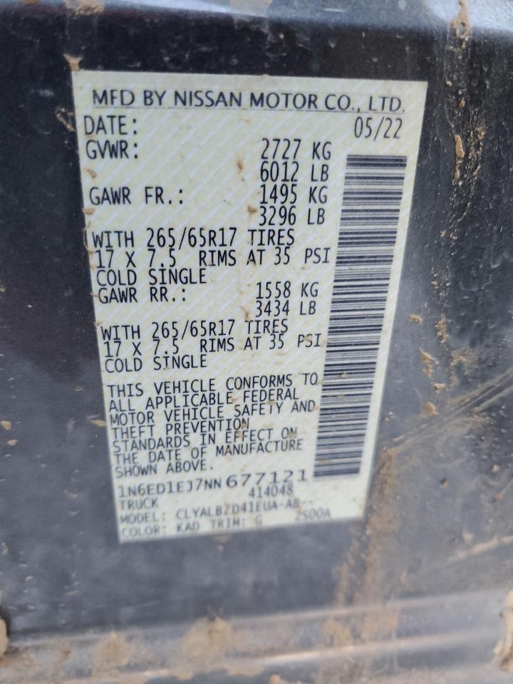2022 NISSAN FRONTIER S VIN:1N6ED1EJ7NN677121