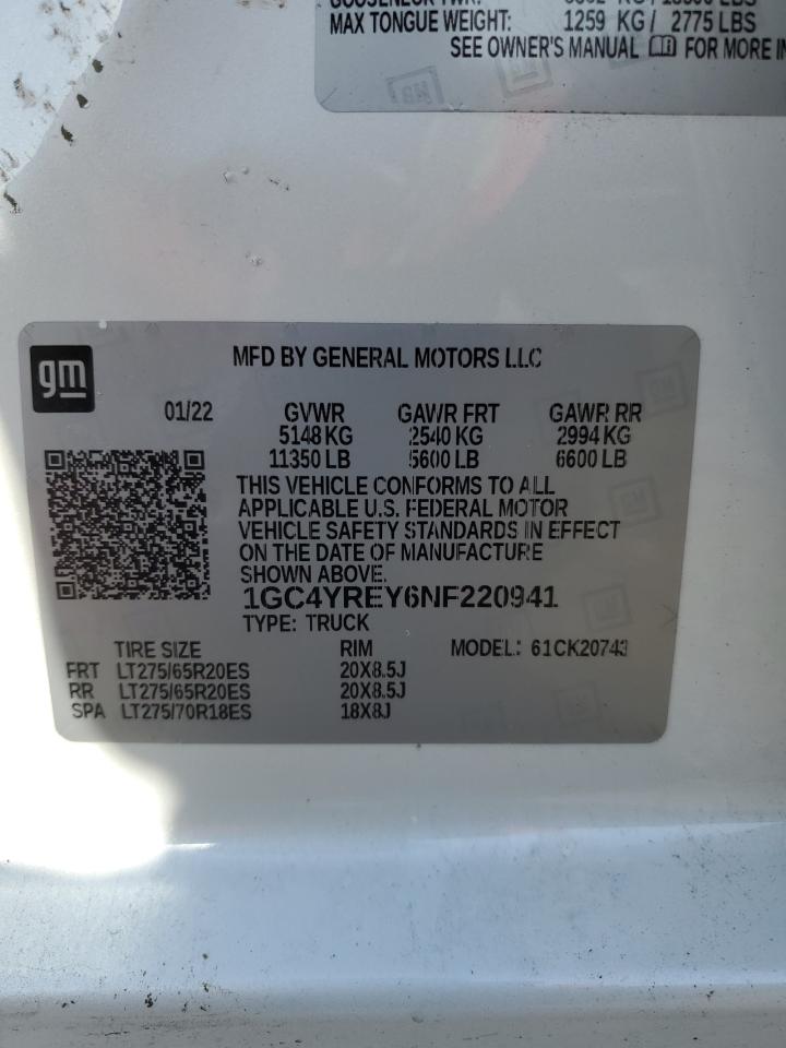 2022 CHEVROLET SILVERADO K2500 HIGH COUNTRY VIN:1GC4YREY6NF220941