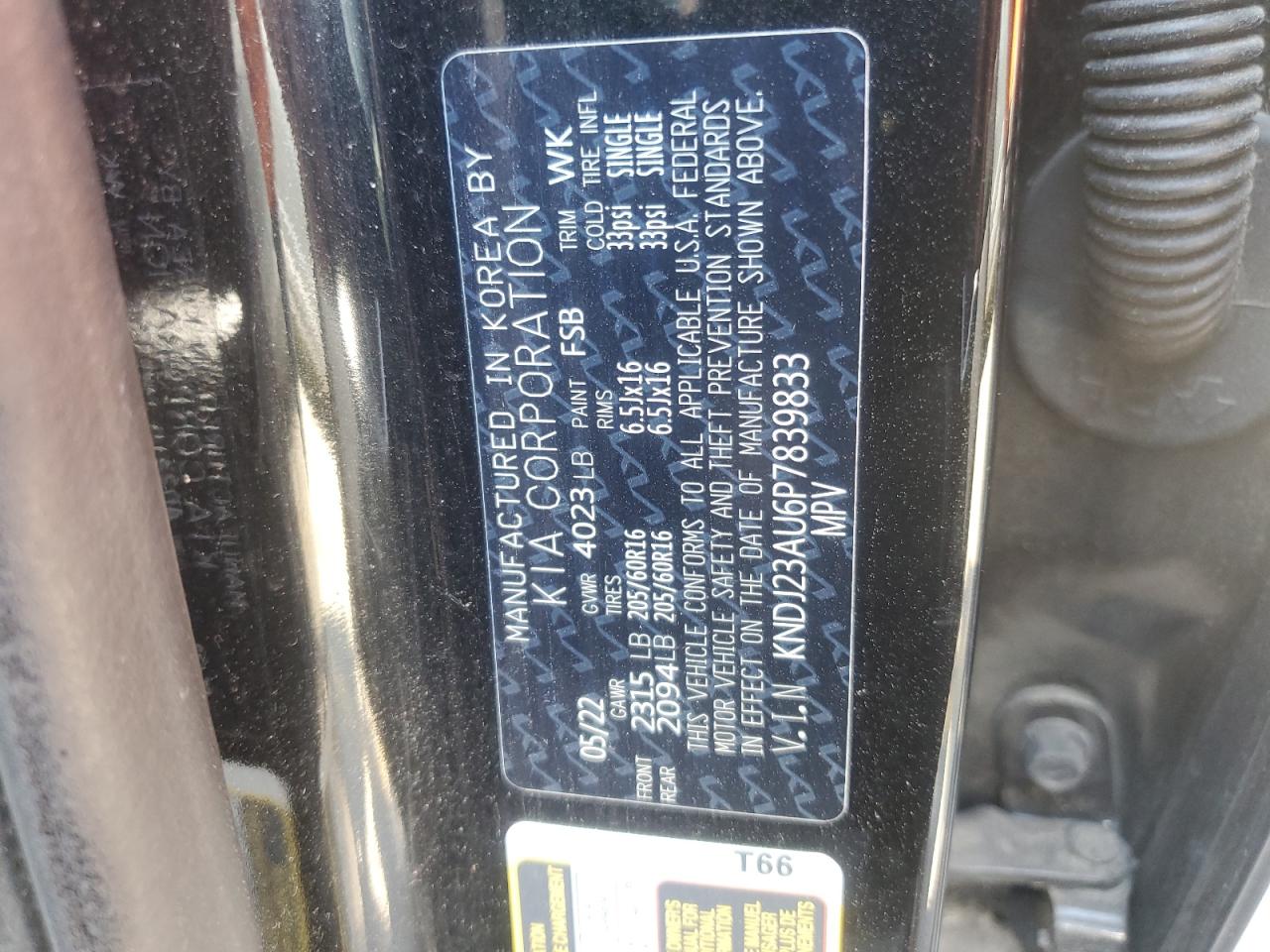 2023 KIA SOUL LX VIN:KNDJ23AU6P7839833