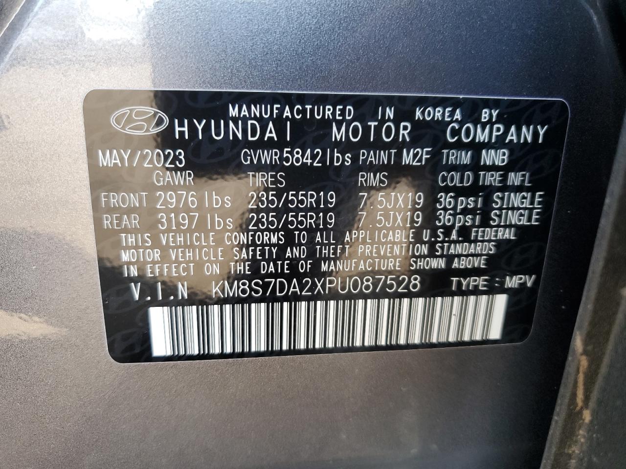 2023 HYUNDAI SANTA FE LIMITED VIN:KM8S7DA2XPU087528
