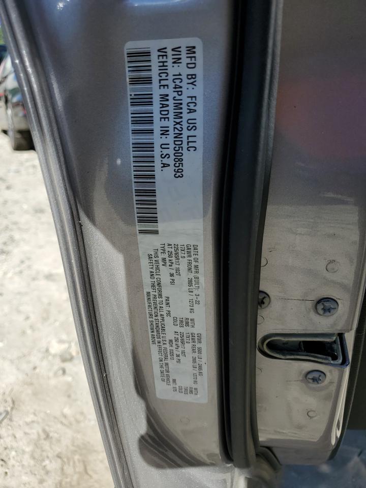 2022 JEEP CHEROKEE LATITUDE LUX VIN:1C4PJMMX2ND508593