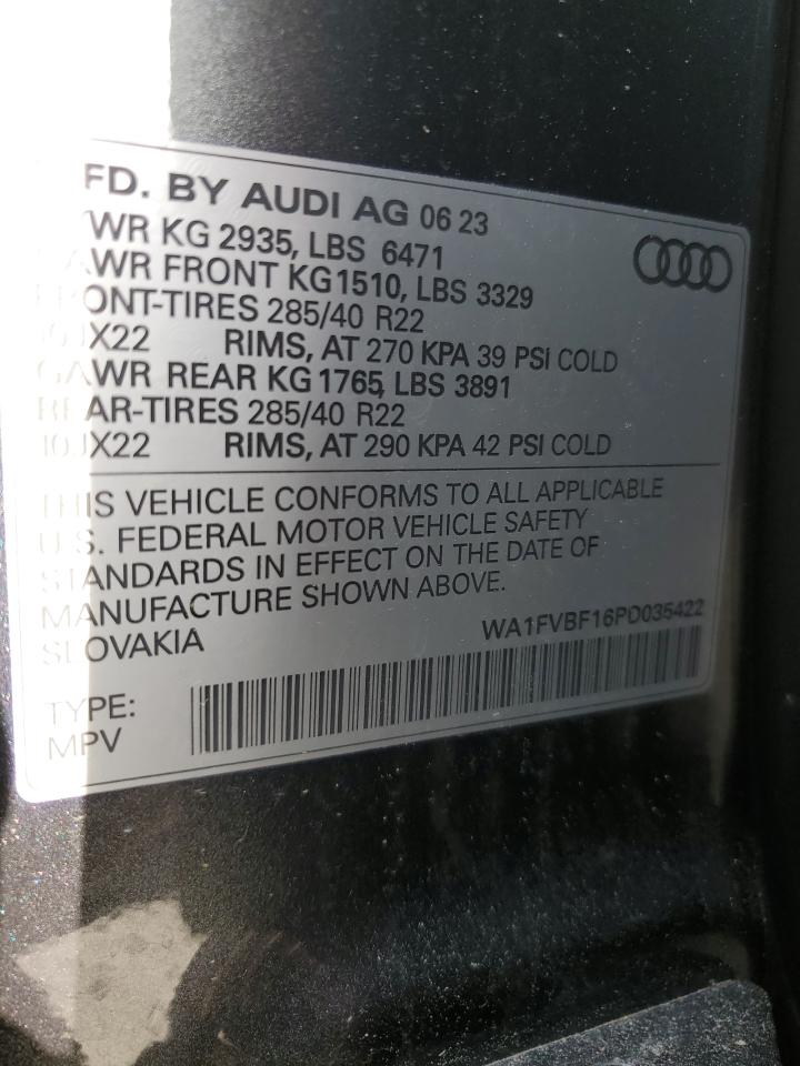 2023 AUDI Q8 PRESTIGE S-LINE VIN:WA1FVBF16PD035422