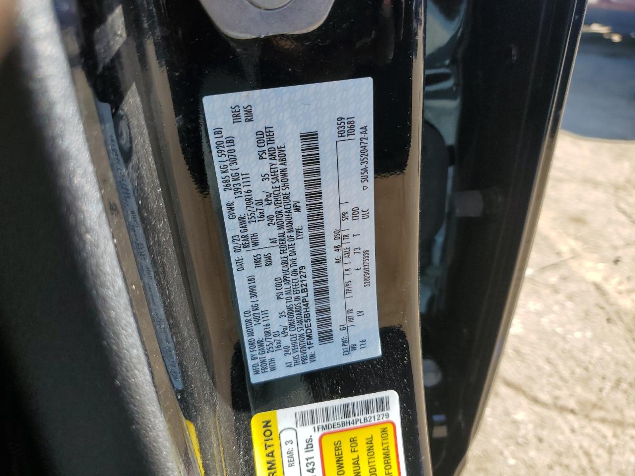 2023 FORD BRONCO BASE VIN:1FMDE5BH4PLB21279