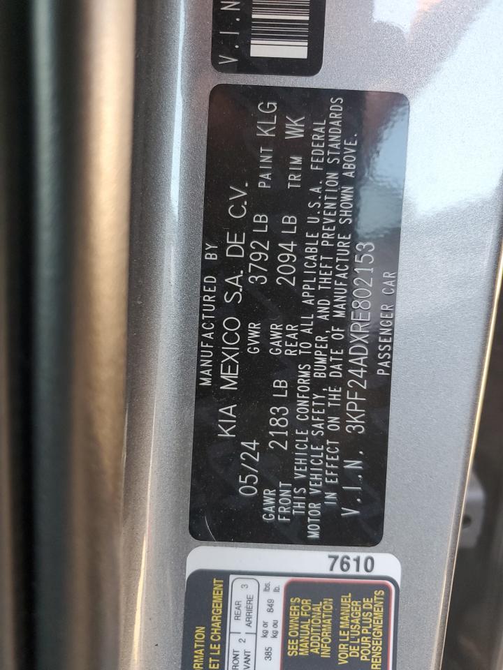 2024 KIA FORTE LX VIN:3KPF24ADXRE802153
