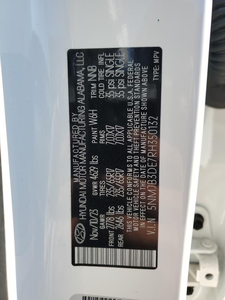 2024 HYUNDAI TUCSON SEL VIN:5NMJB3DE7RH350132