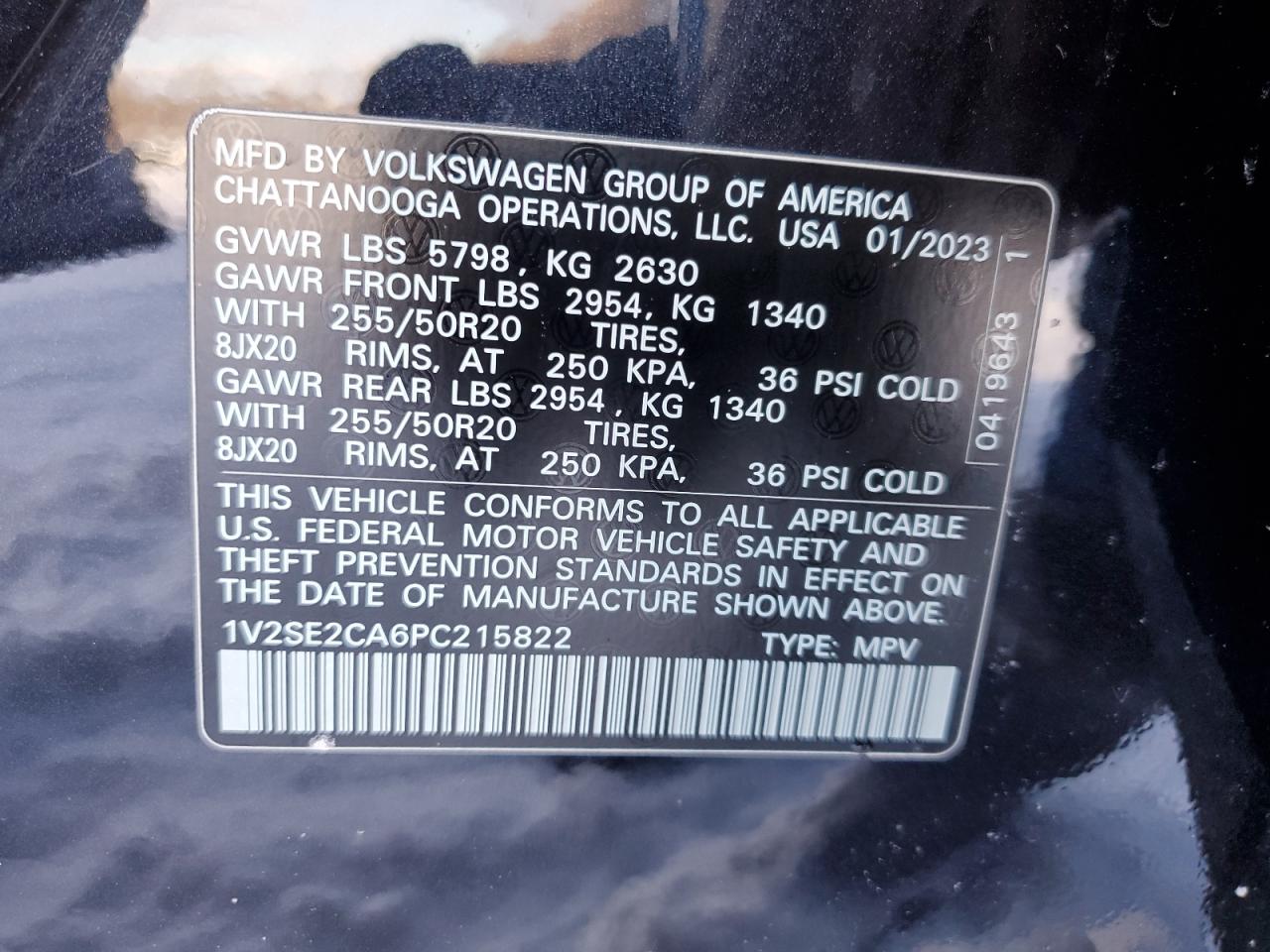 2023 VOLKSWAGEN ATLAS CROSS SPORT SEL R-LINE VIN:1V2SE2CA6PC215822