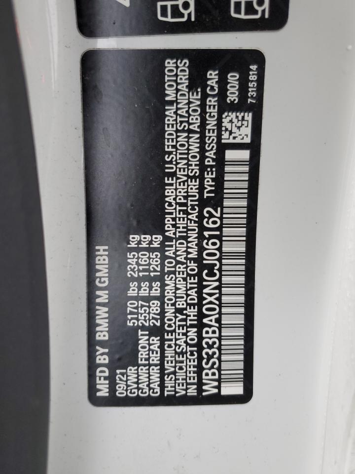 2022 BMW M4 COMPETITION VIN:WBS33BA0XNCJ06162