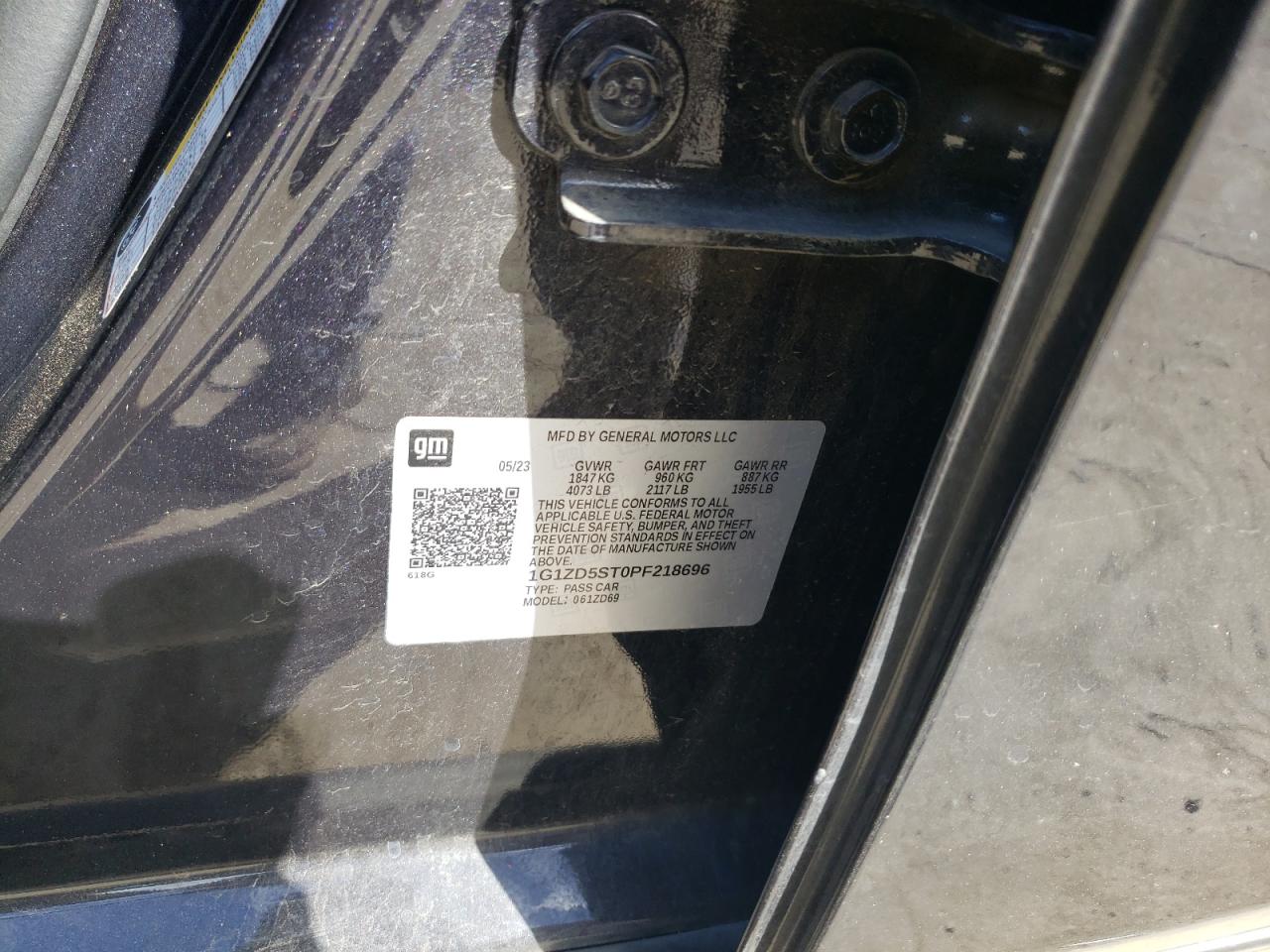 2023 CHEVROLET MALIBU LT VIN:1G1ZD5ST0PF218696