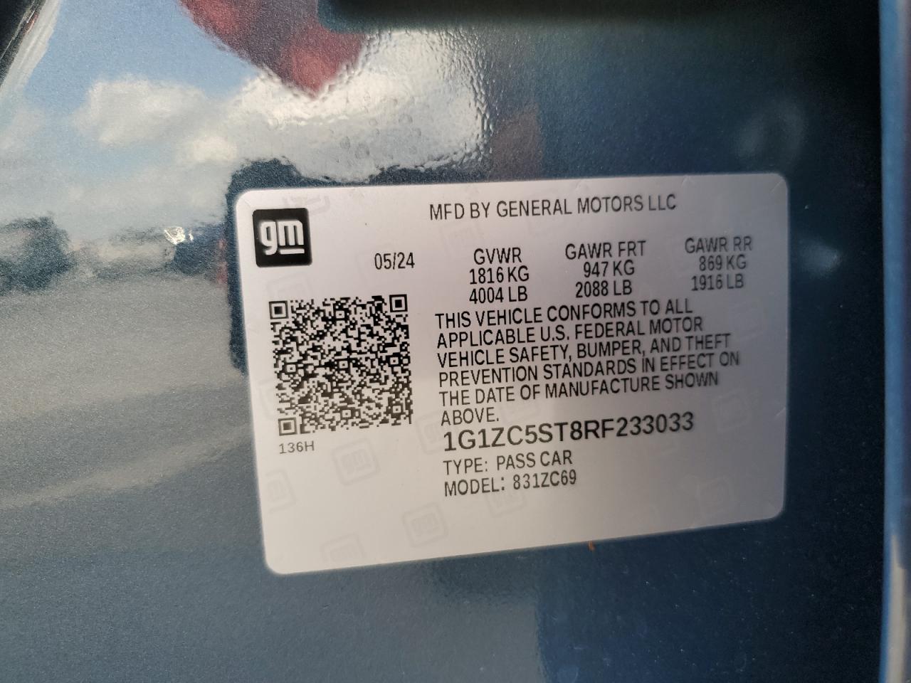 2024 CHEVROLET MALIBU LS VIN:1G1ZC5ST8RF233033