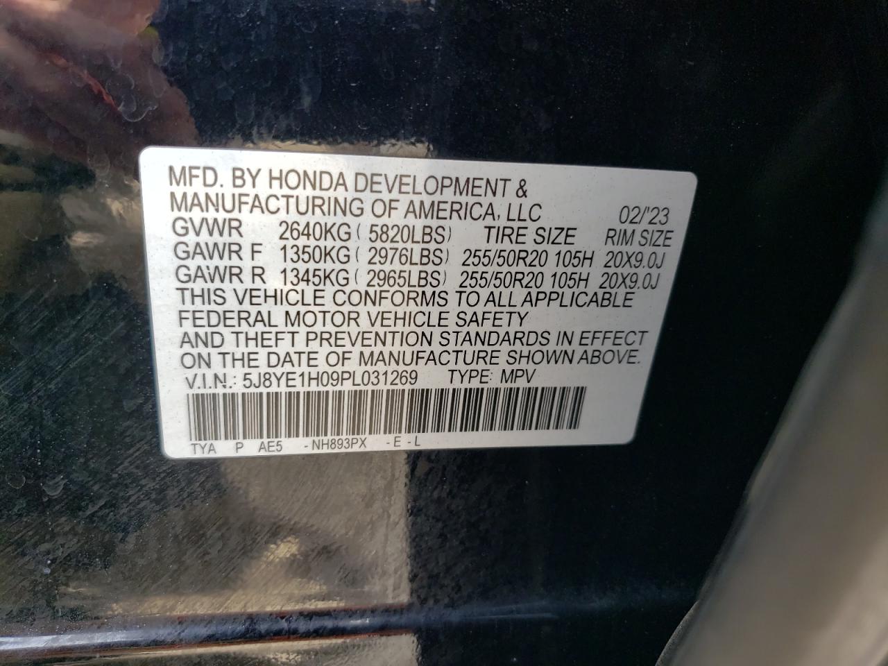 2023 ACURA MDX A-SPEC VIN:5J8YE1H09PL031269