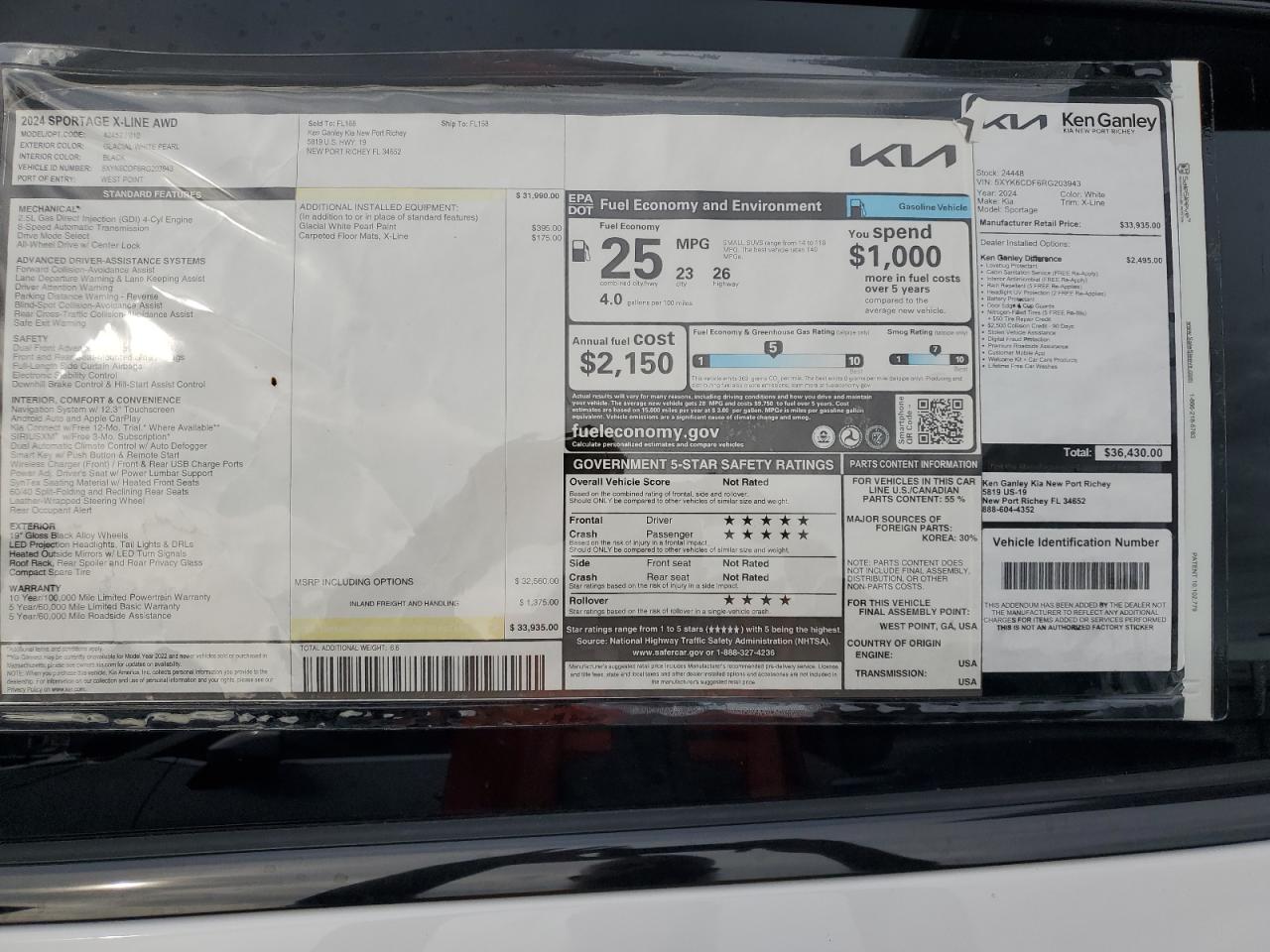 2024 KIA SPORTAGE X LINE VIN:5XYK6CDF6RG203943