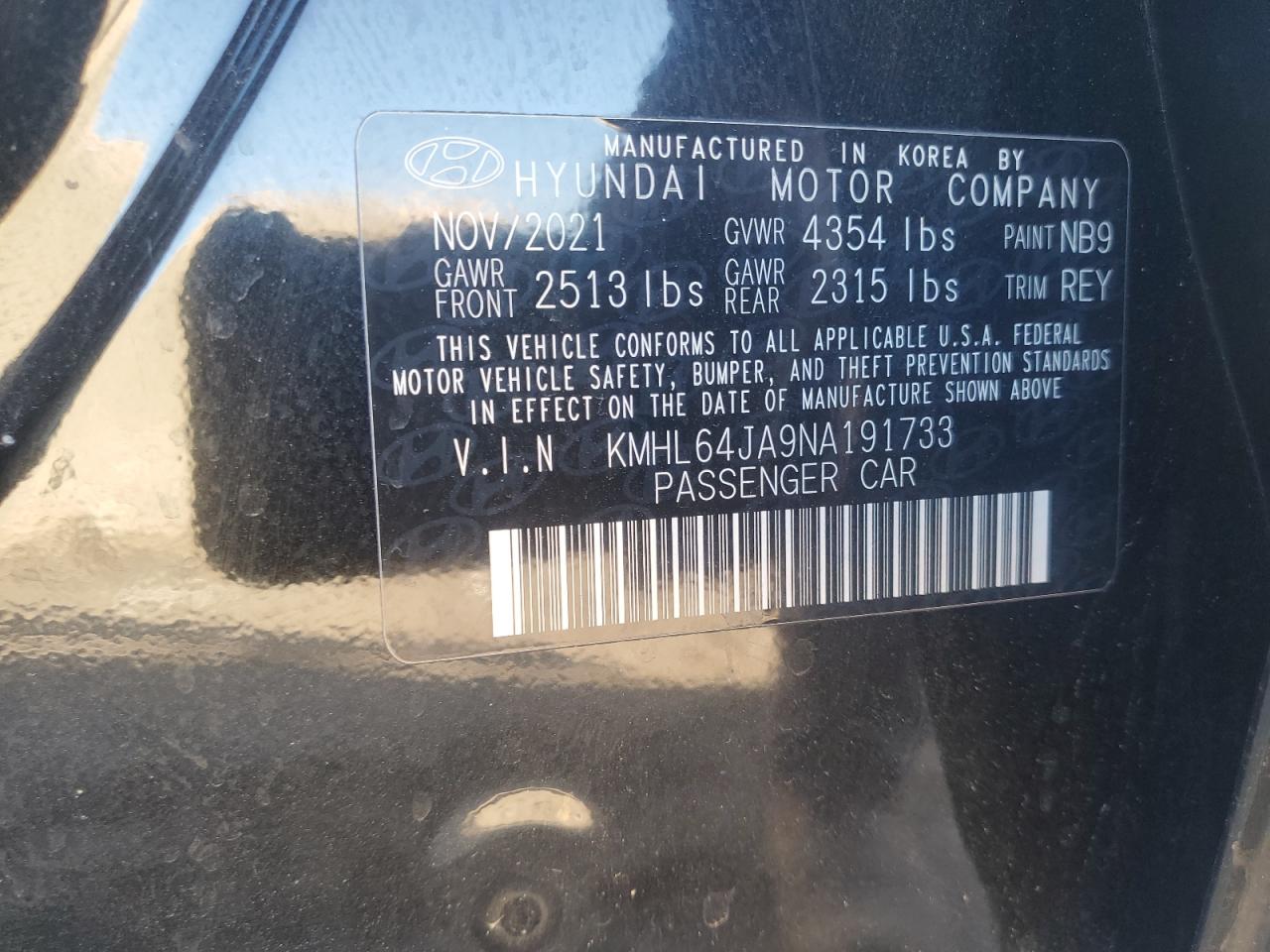2022 HYUNDAI SONATA SEL VIN:KMHL64JA9NA191733
