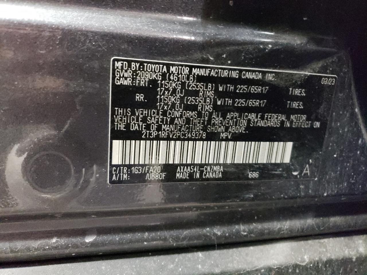 2023 TOYOTA RAV4 XLE VIN:2T3P1RFV2PC349378