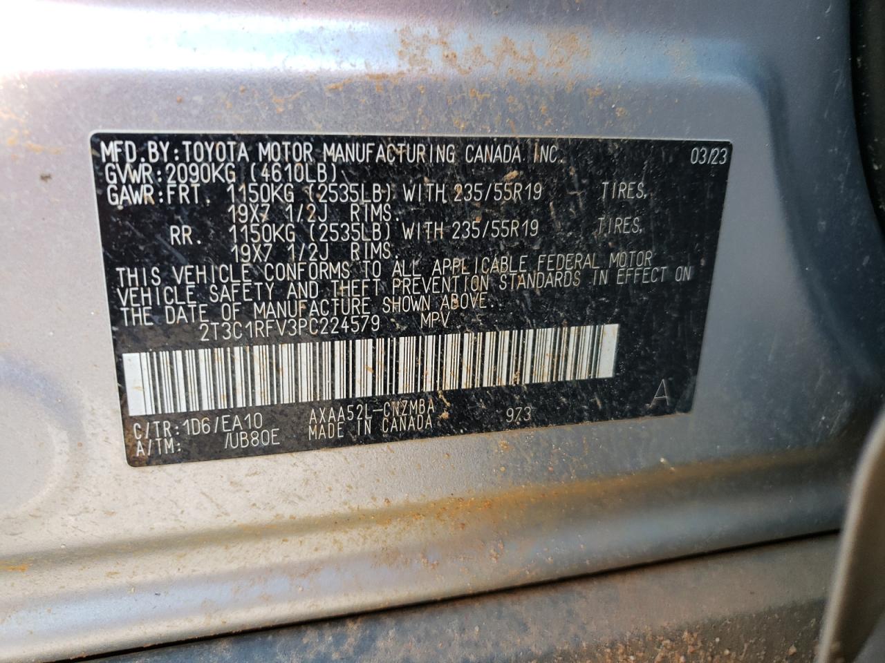 2023 TOYOTA RAV4 XLE PREMIUM VIN:2T3C1RFV3PC224579
