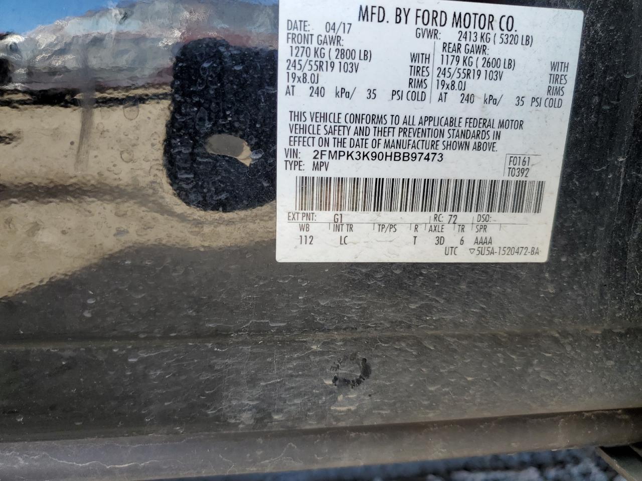 2022 FORD EDGE TITANIUM VIN:2FMPK3K90HBB97473