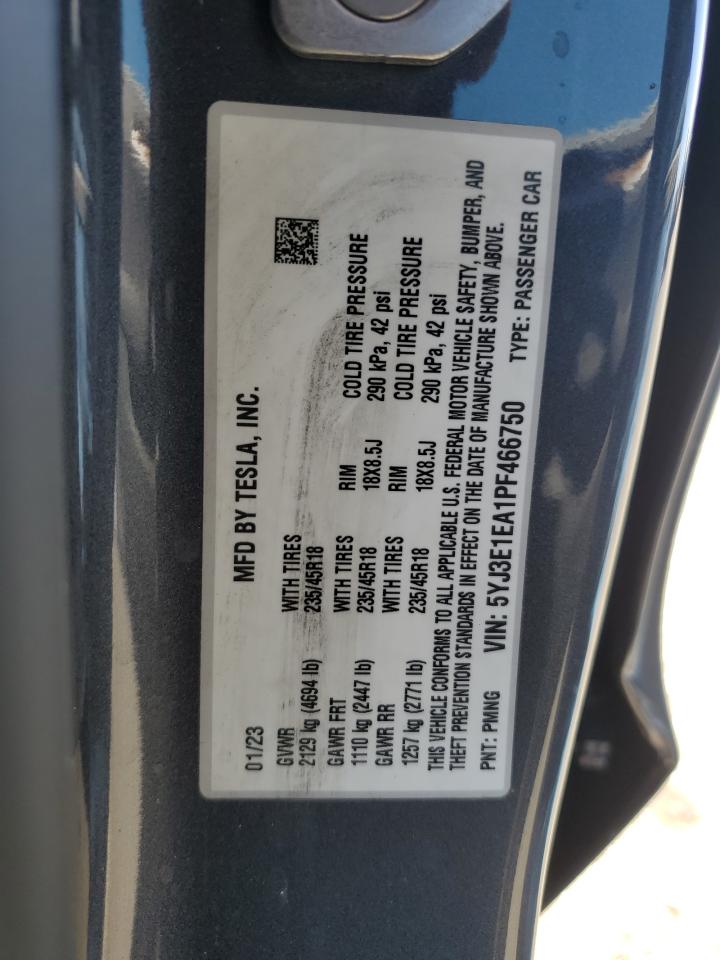 2023 TESLA MODEL 3  VIN:5YJ3E1EA1PF466750