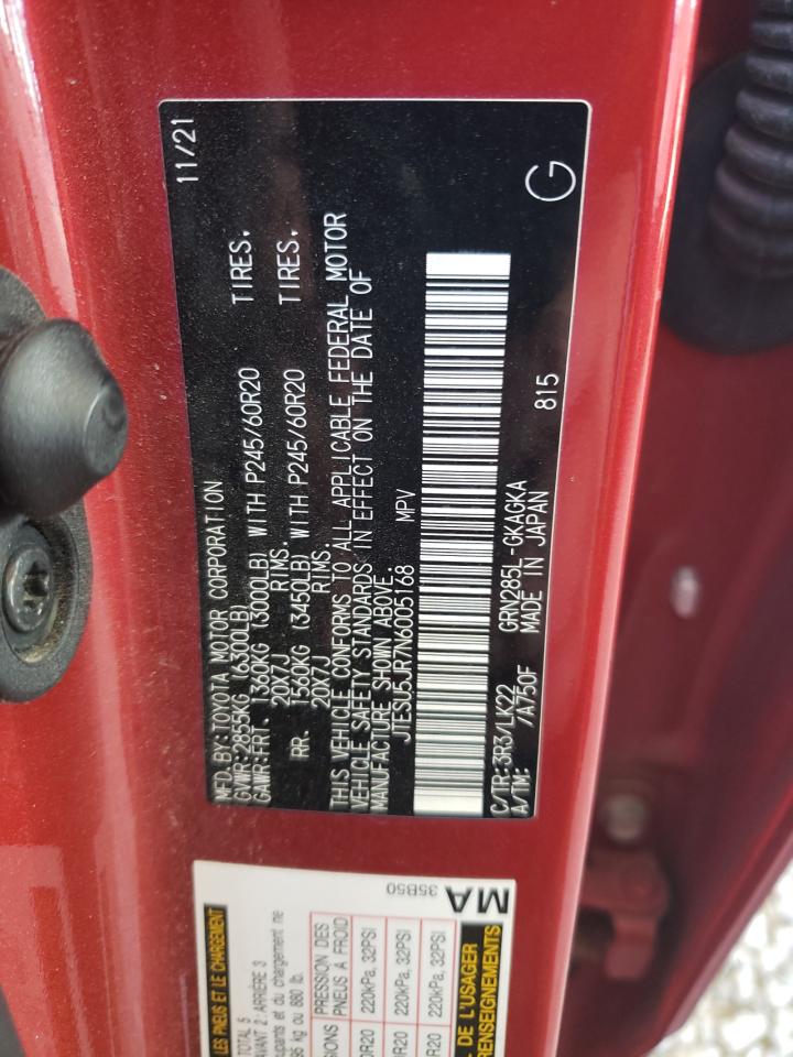 2022 TOYOTA 4RUNNER SR5 PREMIUM VIN:JTESU5JR7N6005168