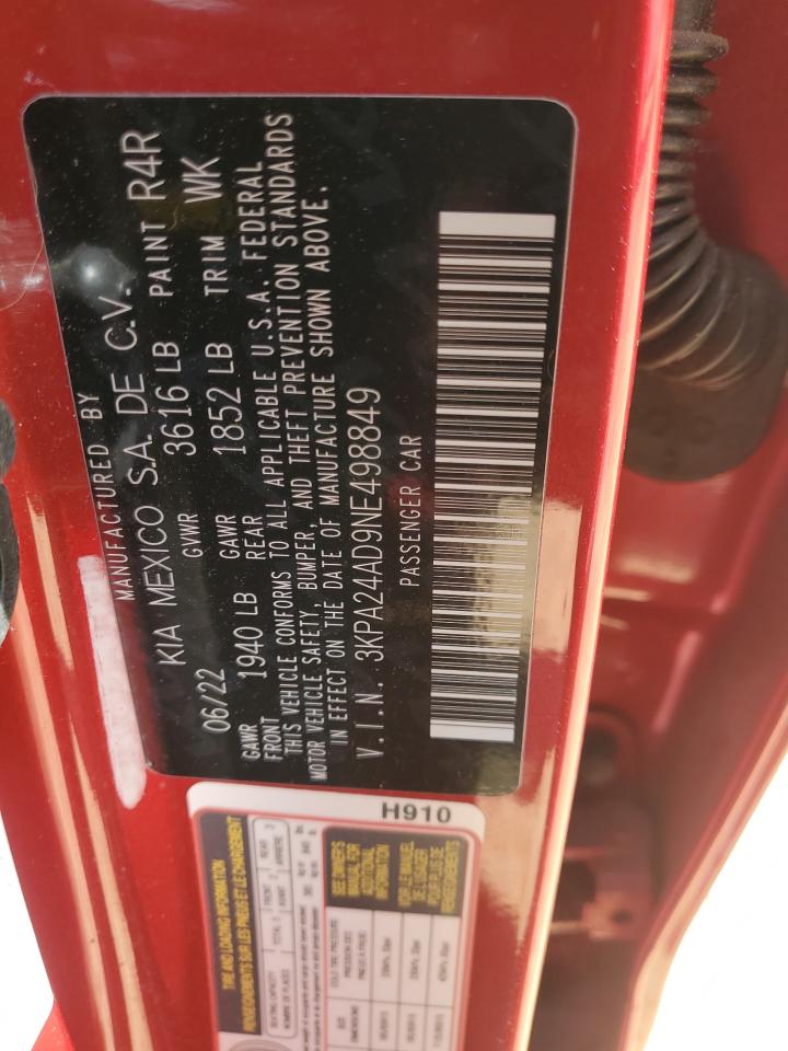2022 KIA RIO LX VIN:3KPA24AD9NE498849