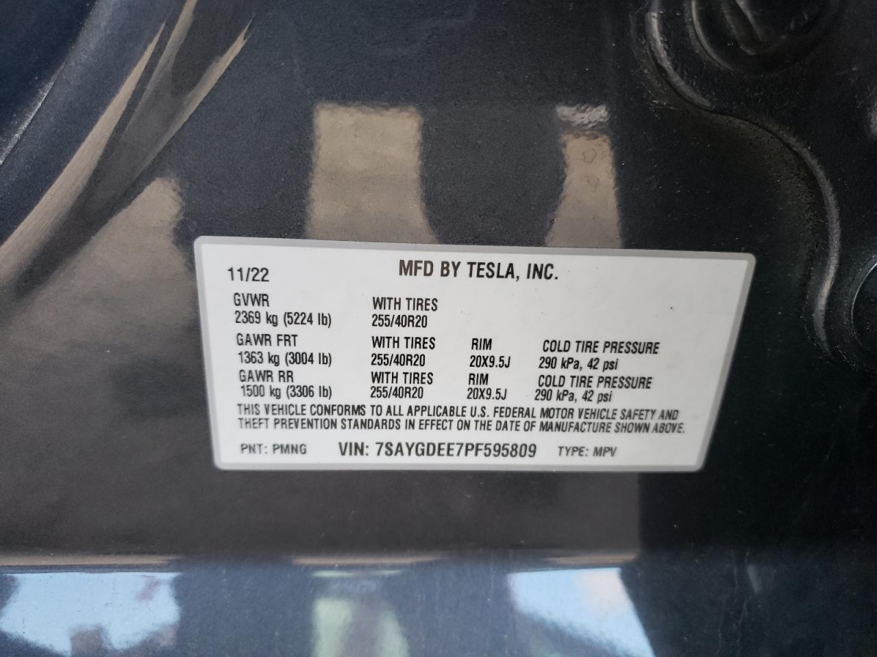 2023 TESLA MODEL Y  VIN:7SAYGDEE7PF595809