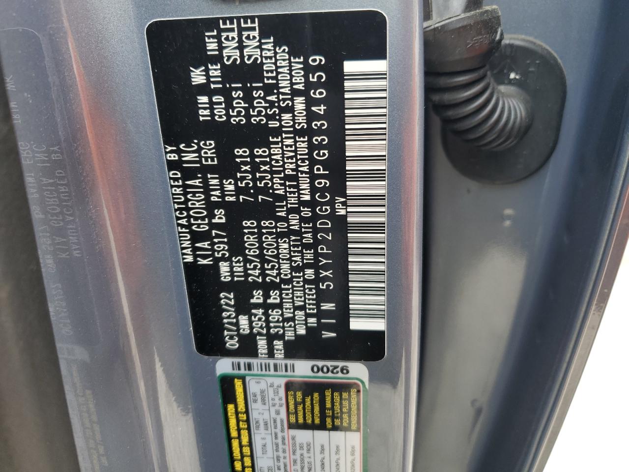 2023 KIA TELLURIDE LX VIN:5XYP2DGC9PG334659