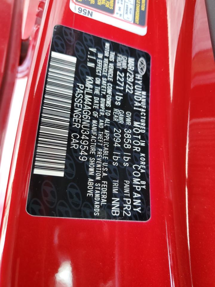 2022 HYUNDAI ELANTRA SEL VIN:KMHLM4AG6NU349549