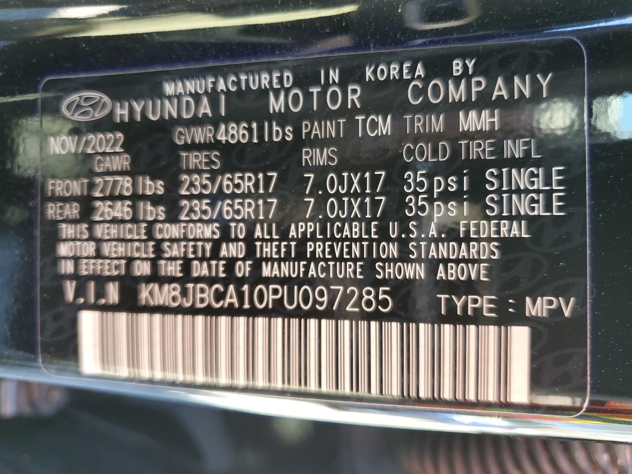 2023 HYUNDAI TUCSON BLUE VIN:KM8JBCA10PU097285