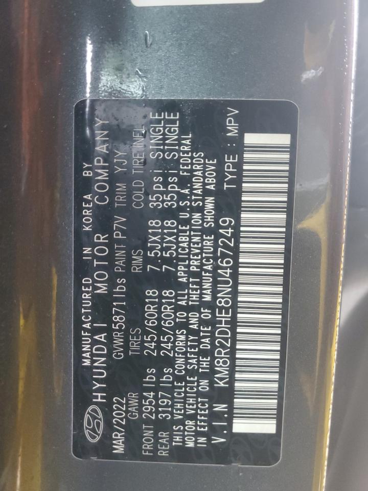 2022 HYUNDAI PALISADE SEL VIN:KM8R2DHE8NU467249