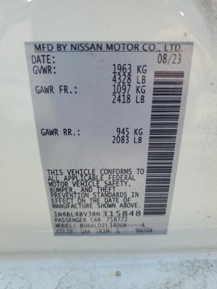 2024 NISSAN ALTIMA S VIN:1N4BL4BV3RN315848