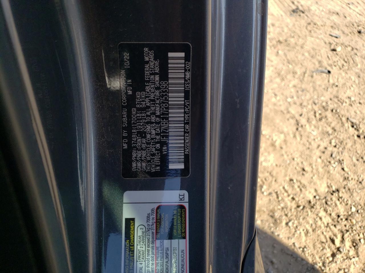 2023 TOYOTA GR 86 PREMIUM VIN:JF1ZNBF17P8753398