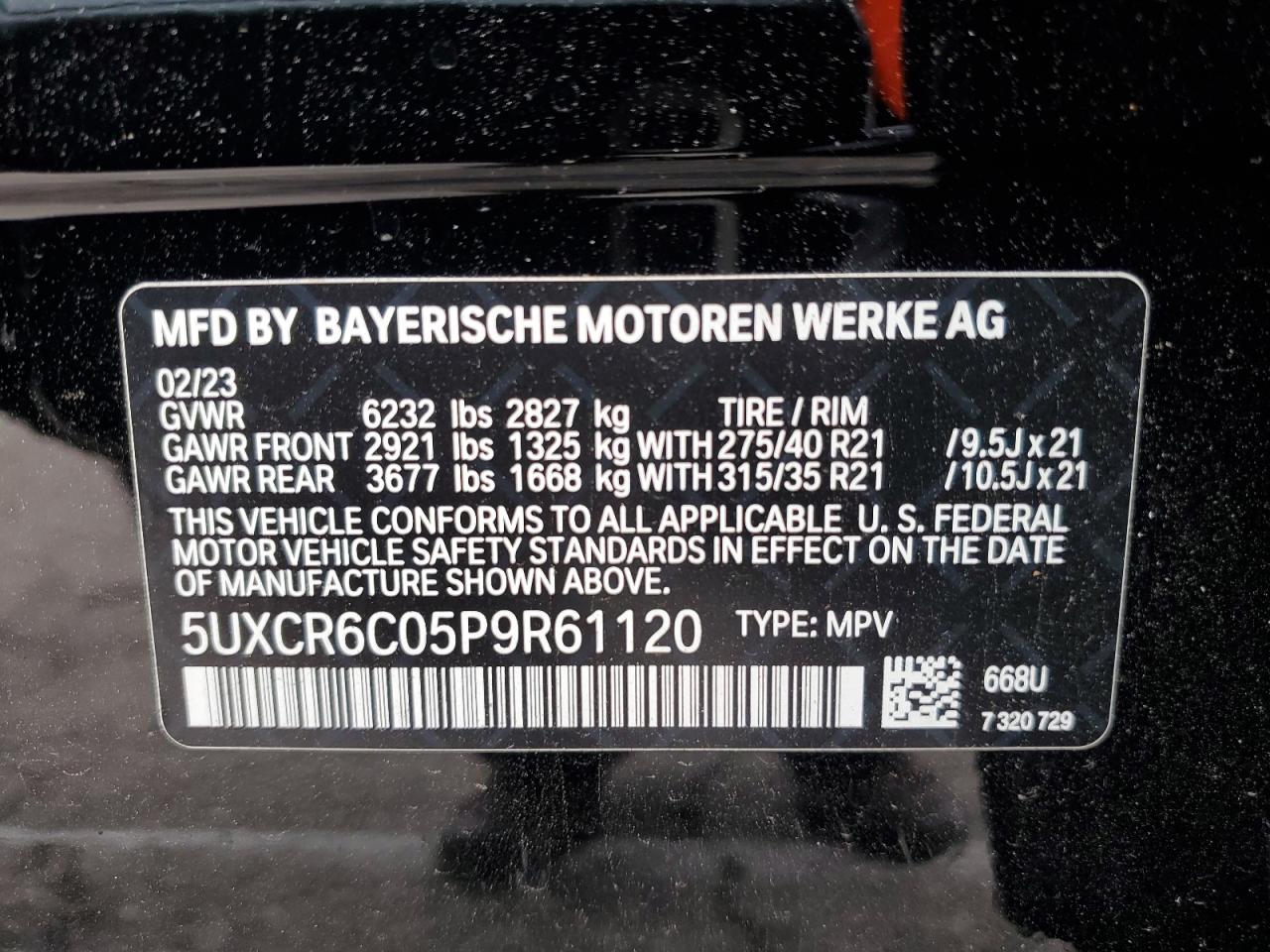 2023 BMW X5 XDRIVE40I VIN:5UXCR6C05P9R61120