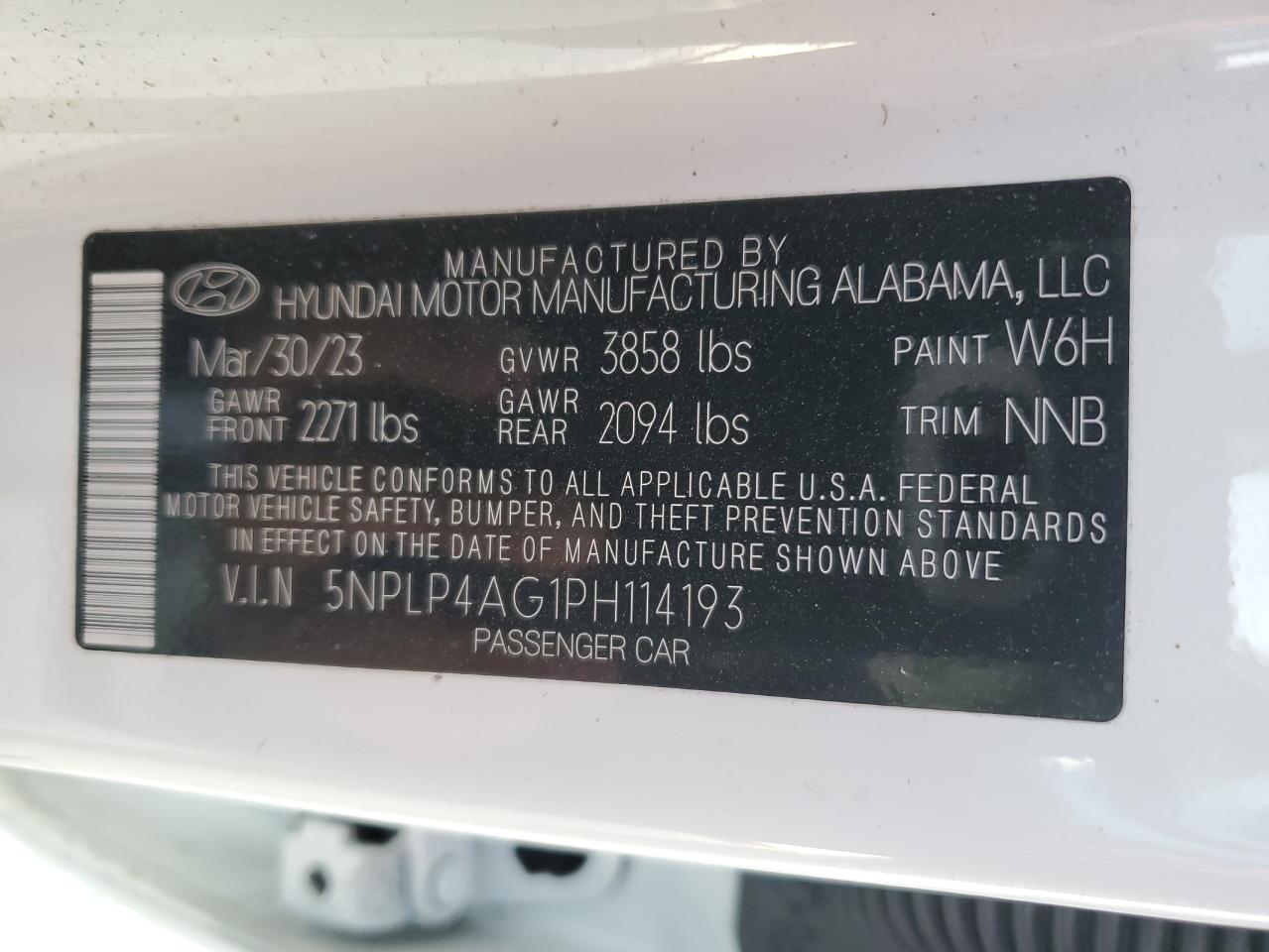 2023 HYUNDAI ELANTRA LIMITED VIN:5NPLP4AG1PH114193