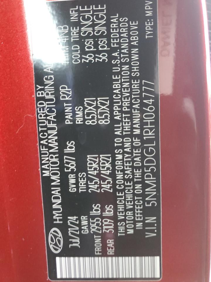 2024 HYUNDAI SANTA FE CALLIGRAPHY VIN:4S4WMAJD2K3467777