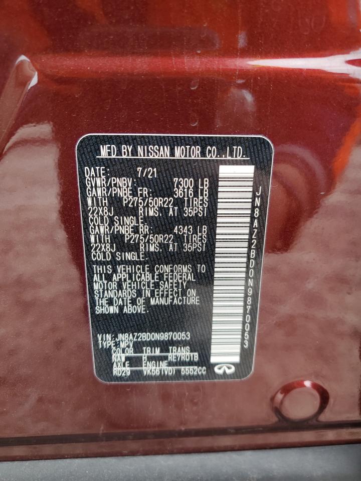 2022 INFINITI QX80 SENSORY VIN:JN8AZ2BD0N9870053