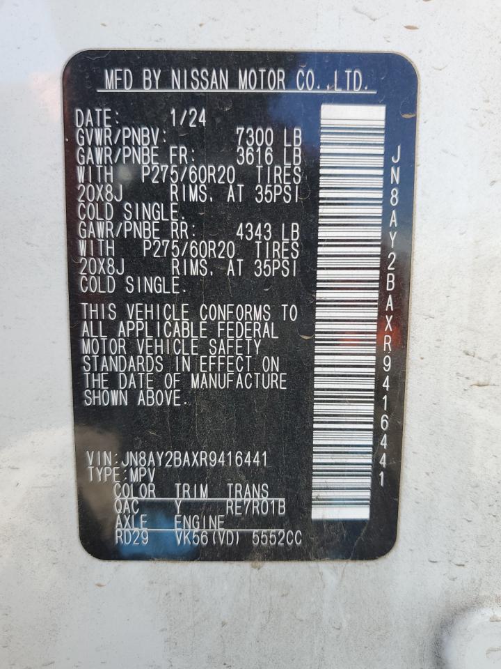 2024 NISSAN ARMADA SL VIN:JN8AY2BAXR9416441