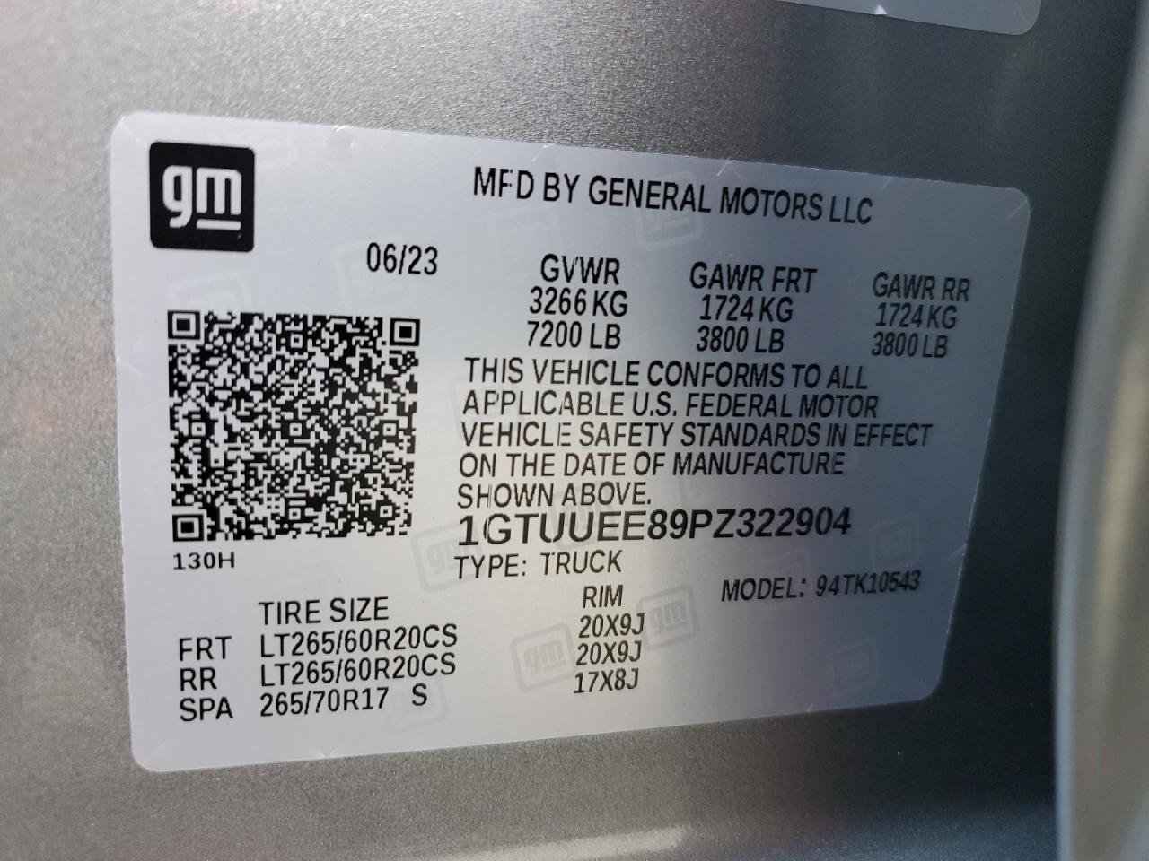 2023 GMC SIERRA K1500 AT4 VIN:1GTUUEE89PZ322904