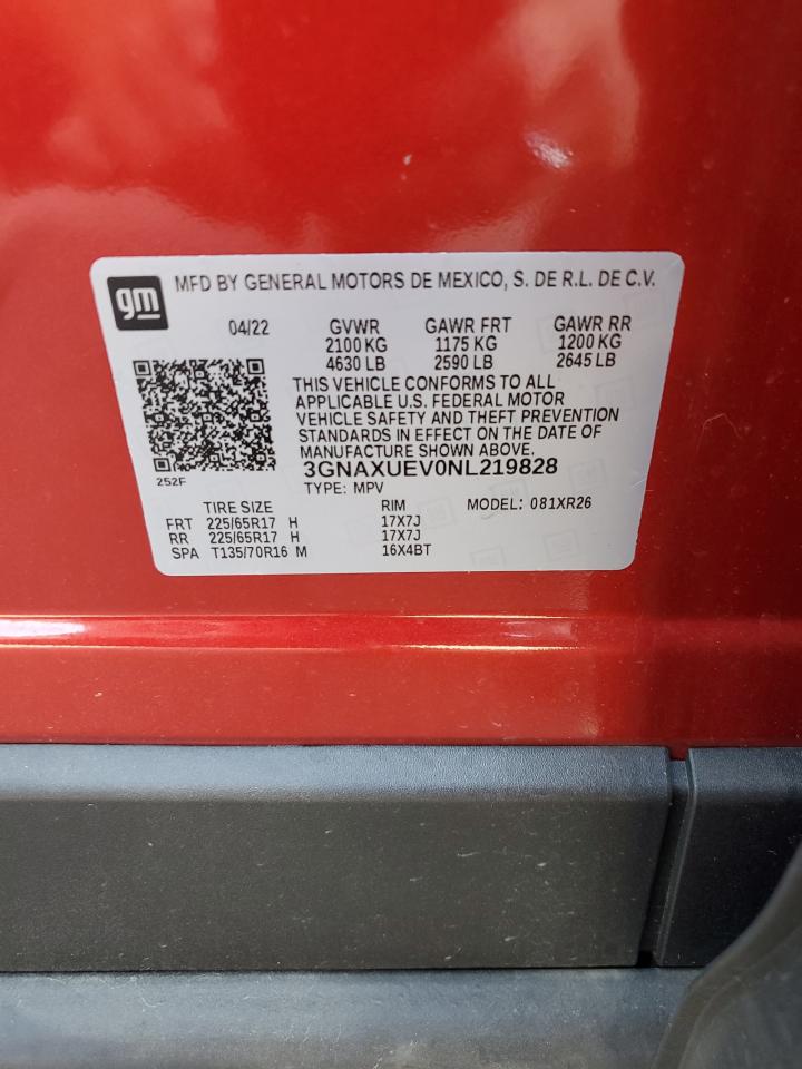 2022 CHEVROLET EQUINOX LT VIN:3GNAXUEV0NL219828