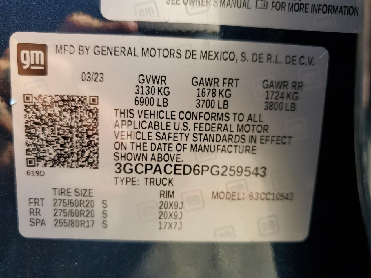 2023 CHEVROLET SILVERADO C1500 LT VIN:3GCPACED6PG259543