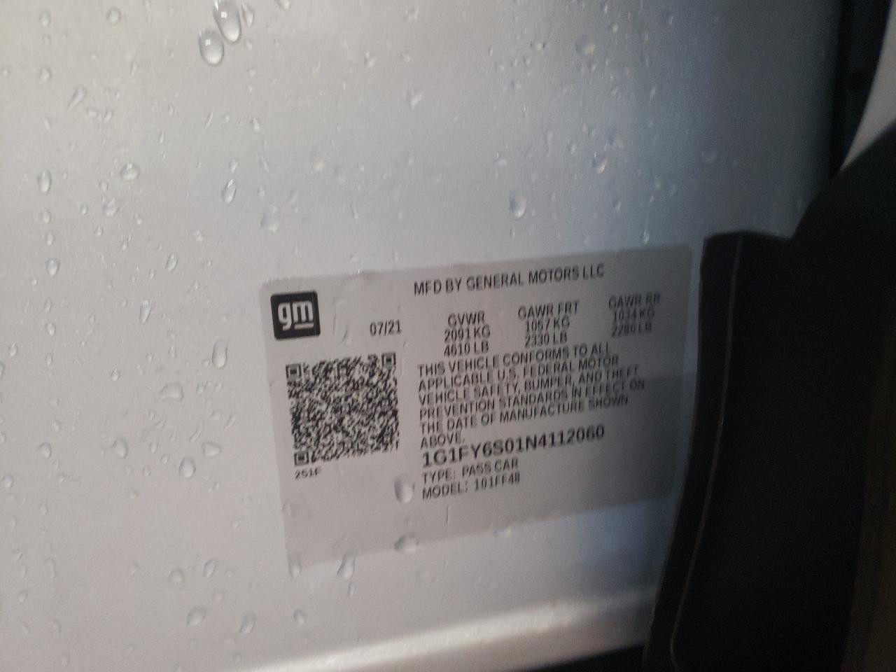 2022 CHEVROLET BOLT EUV LT VIN:1G1FY6S01N4112060