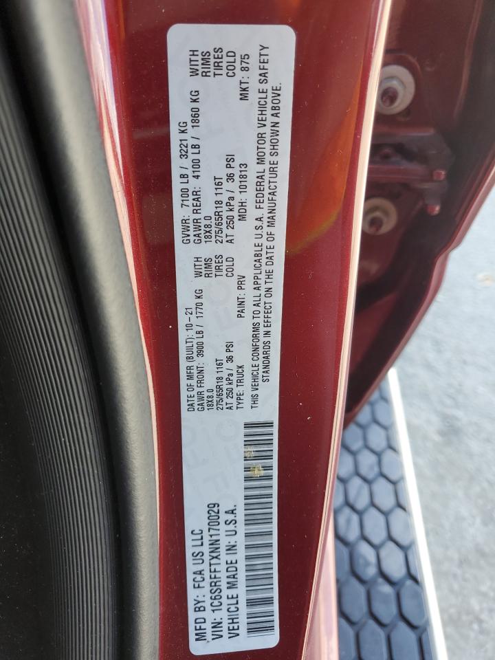 2022 RAM 1500 BIG HORN/LONE STAR VIN:1C6SRFFTXNN170029