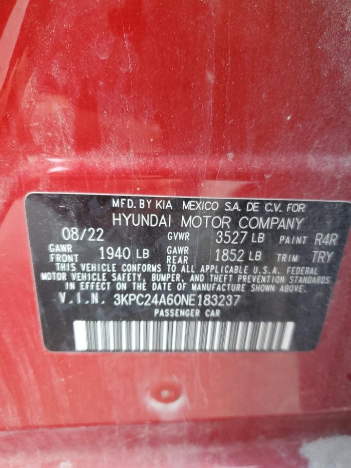 2022 HYUNDAI ACCENT SE VIN:3KPC24A60NE183237